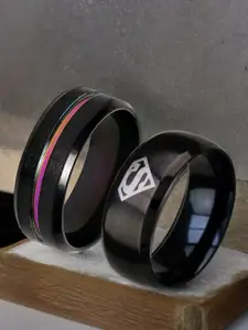 fabula Men Set Of 2 Stainless Steel Band Finger Rings