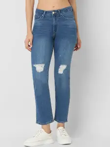 SPYKAR Women Slim Fit Mid-Rise Mildly Distressed Heavy Fade Jeans