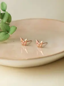 MANNASH 92.5 Sterling Silver Rose Gold-Plated Contemporary Butterflies Studs