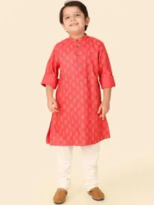 Fabindia Boys Ethnic Motifs Printed Band Collar Straight Kurta