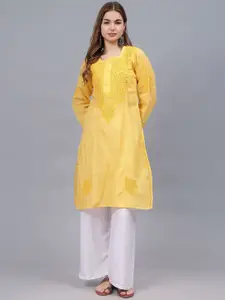 Seva Chikan Floral Embroidered Chikankari Cotton Straight Kurta