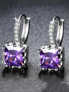 Peora Silver Plated Cubic Zirconia Contemporary Hoop Earrings