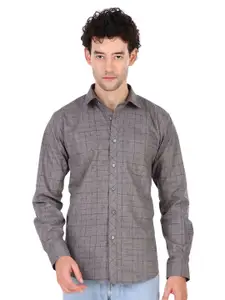 DESIGN UP Men Comfort Spread Collar Windowpane Checked Cotton Slim Fit Formal Shirt