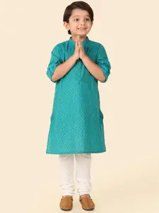 Fabindia Boys Ethnic Motifs Printed Band Collar Cotton Straight Kurta