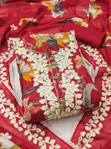 Maroosh Floral Embroidered Beads and Stones Organza Unstitched Dress Material