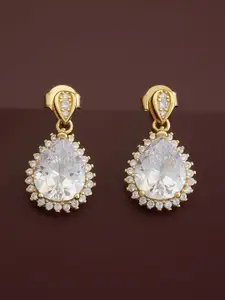 Kushal's Fashion Jewellery  Sterling Silver Cubic Zirconia Gold-Plated Drop Earrings