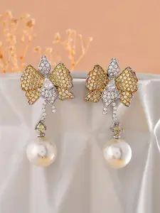 Voylla Rhodium-Plated Contemporary Cubic Zirconia Drop Earrings