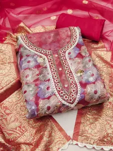 ASISA Floral Printed Beads and Stones Organza Unstitched Dress Material