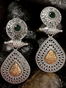 Sangria Metal Artificial Stone Studded Oxidised Drop Earrings