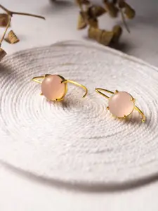 MANNASH MANNASH 92.5 Sterling Silver Gold-Plated Chalcedony Studded Half Hoop Earrings