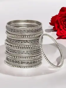 Sangria Set Of 30 Oxidised Floral Design Bangles
