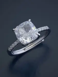 Kushal's Fashion Jewellery Sterling Silver Rhodium-Plated Cubic Zirconia Finger Ring