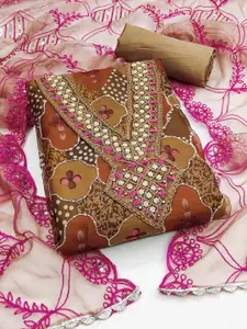 KIMISHA Ethnic Motifs Printed Beads and Stones Organza Unstitched Dress Material