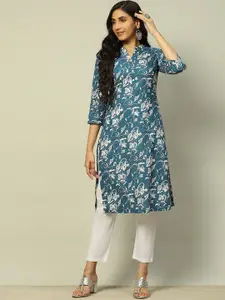 Rangriti Floral Printed Mandarin Collar Straight Kurta