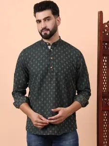 Latest Chikan Garments Geometric Woven Design Mandarin Collar Straight Short Kurta