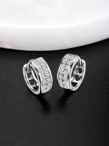 Peora Silver-Plated Cubic Zirconia Contemporary Hoop Earrings