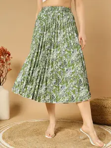 OTABU Floral Printed Pleated A-Line Midi Skirts