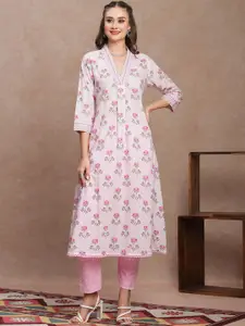 FASHOR Floral Printed Pure Cotton A-Line Kurta