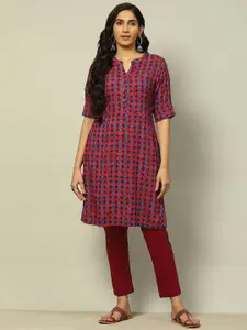 Rangriti Geometric Printed Mandarin Collar Straight Kurta