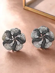 Voylla Rhodium-Plated American Diamond Studded Floral Shaped Studs Earrings