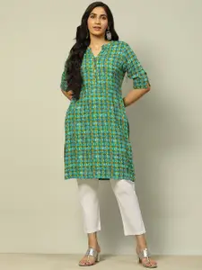 Rangriti Geometric Printed Mandarin Collar Straight Kurta