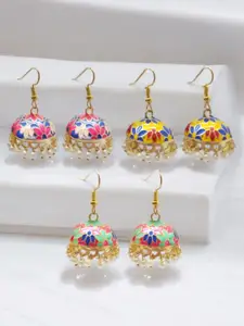 OOMPH Set Of 3 Artificial Beaded Dome Shaped Meenakari Jhumkas