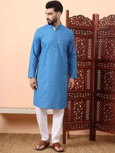 Latest Chikan Garments Geometric Printed Mandarin Collar Cotton Straight Kurta