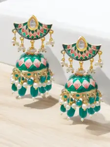 OOMPH Gold-Plated Dome Shaped Kundan Jhumkas Earrings