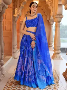 PURVAJA Printed Thread Work Ready to Wear Lehenga & Unstitched Blouse With Dupatta