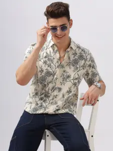 BULLMER Men Standard Spread Collar Floral Printed Cotton Casual Shirt
