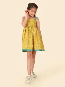 Fabindia Girls Cotton Floral Printed sleveeless Fit & Flare Dress