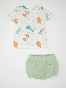 DeFacto Boys Conversational Printed Pure Cotton T-shirt With Shorts