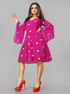 APNISHA Women Geometric Embroidered Flared Sleeves Fit & Flare Dress