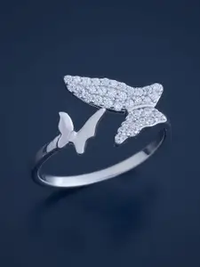 Kushal's Fashion Jewellery Sterling Silver Artificial Stones Rhodium-Plated Finger Ring