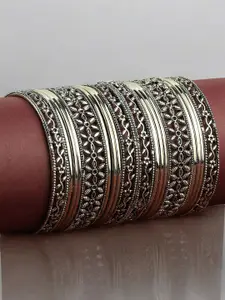 Sangria Set Of 18 Oxidised Floral Design Bangles