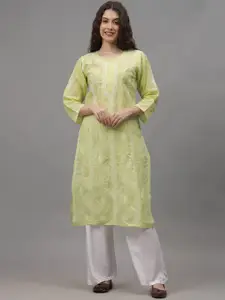 Seva Chikan Floral Embroidered Chikankari Straight Kurta