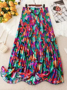 OTABU Printed Accordion Pleated Flared Maxi Skirt