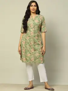 Rangriti Floral Printed Mandarin Collar Straight Kurta