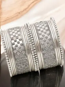 Sangria Set Of 18 Floral Oxidised Bangles