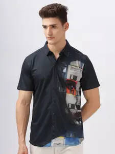 BULLMER Men Standard Spread Collar Graphic Printed Cotton Casual Shirt