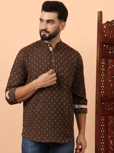 Latest Chikan Garments Geometric Woven Design Mandarin Collar Straight Short Kurta