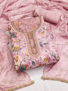 KIMISHA Floral Printed Beads and Stones Organza Unstitched Dress Material