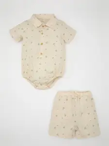 DeFacto Infants Boys Printed Shirt Collar Pure Cotton Leotard With Shorts