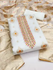 KIMISHA Ethnic Motifs Woven Design Beads and Stones Organza Unstitched Dress Material