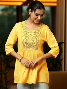 Libas Floral Embroidered Thread Work Thread Work Pleated Kurti