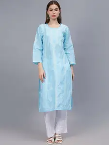 Seva Chikan Floral Embroidered Chikankari Straight Kurta