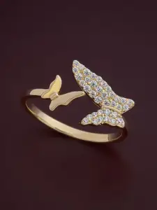 Kushal's Fashion Jewellery Sterling Silver Gold-Plated Cubic Zirconia Finger Ring