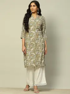 Rangriti Floral Printed Mandarin Collar Straight Kurta