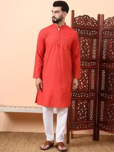Latest Chikan Garments Geometric Woven Design Mandarin Collar Straight Kurta