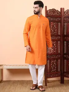 Latest Chikan Garments Men Geometric Woven Design Mandarin Collar Straight Kurta